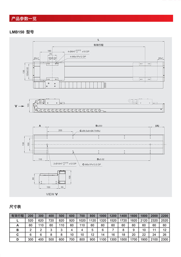 直线电机模组-LMB150型号产品参数一览介绍