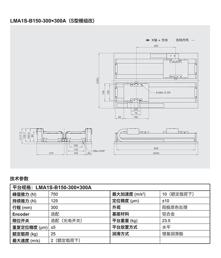 直线电机精密定位平台LMA产品参数一览，图纸与技术参数了解介绍