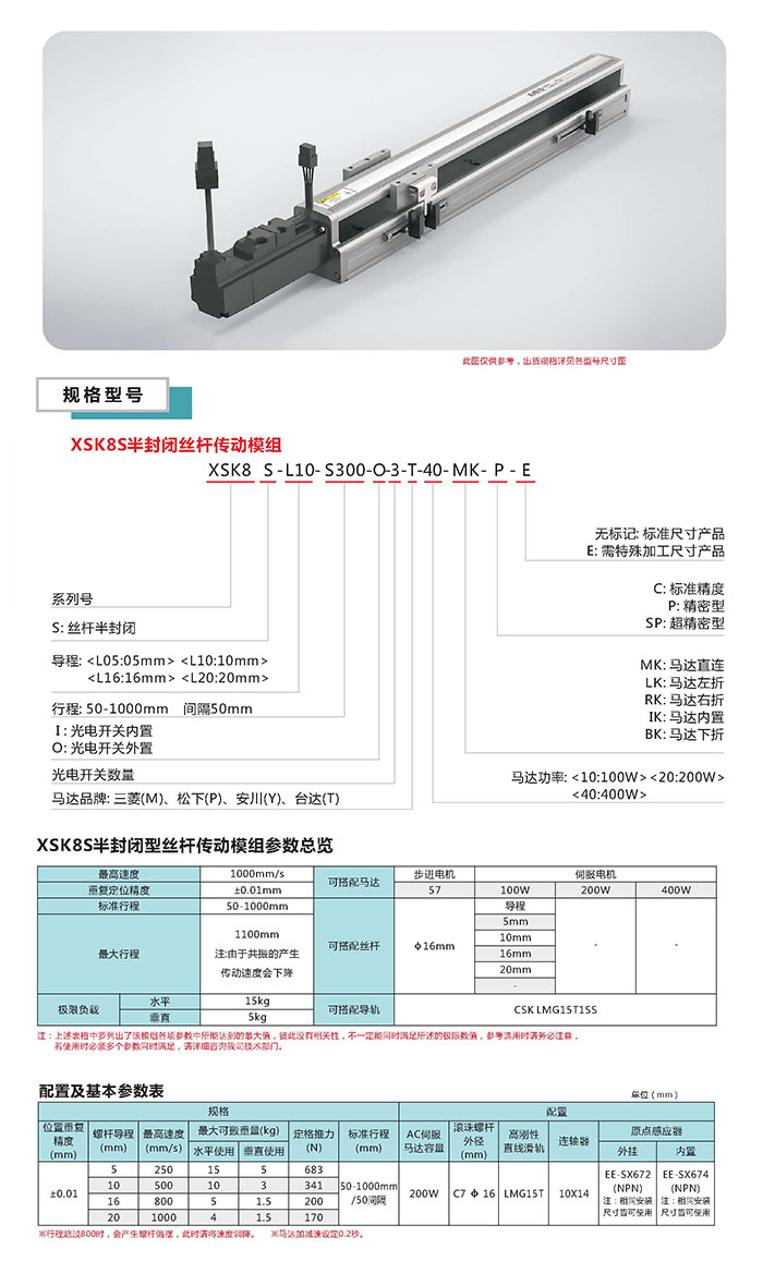 XSK半封闭丝杆传动模组选型图