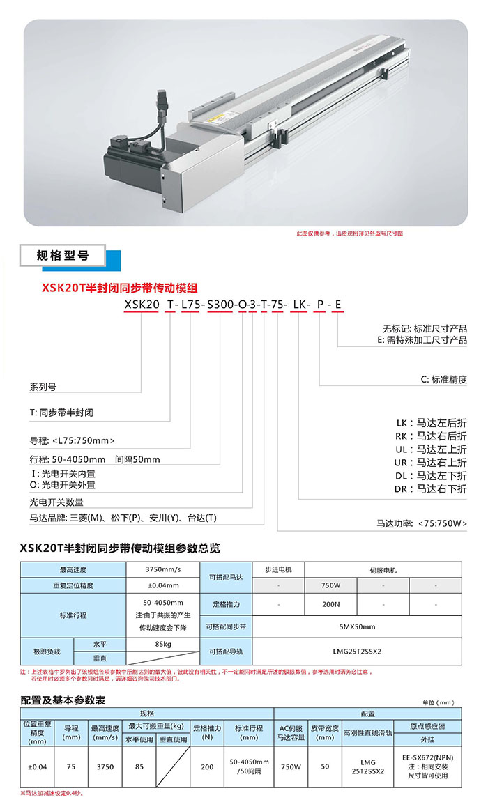 XSK半封闭丝杆传动模组选型图