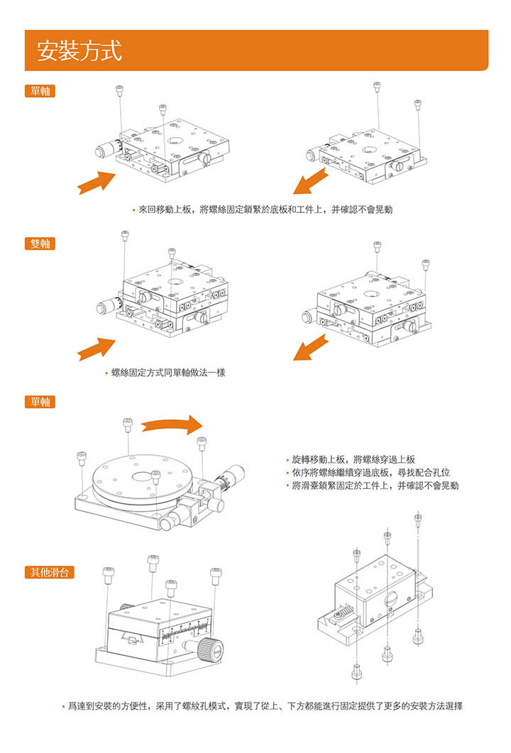 交叉滚柱导轨式XY轴位移台安装方式