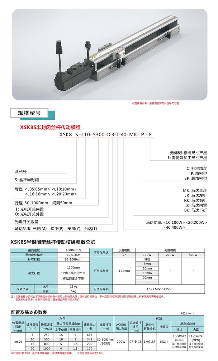 XSK半封闭丝杆传动模组选型图