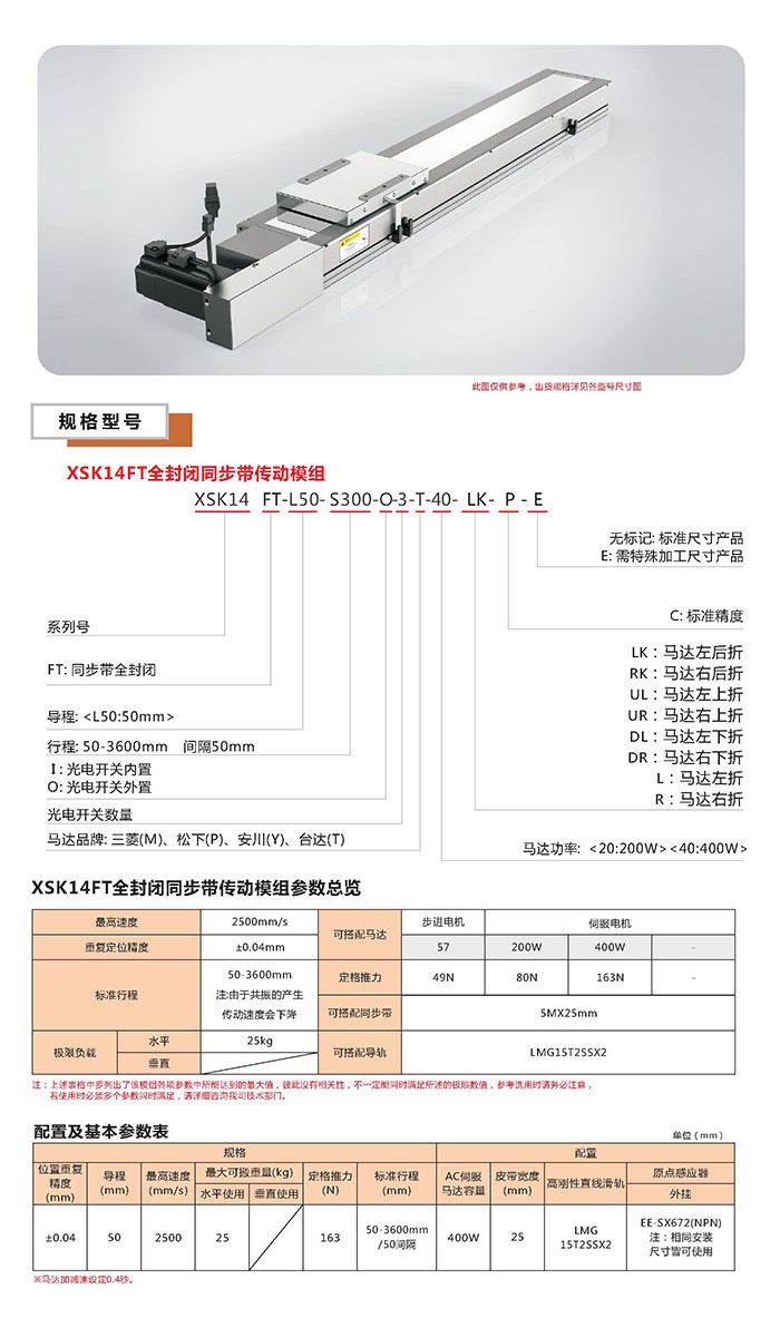 XSK半封闭丝杆传动模组选型图