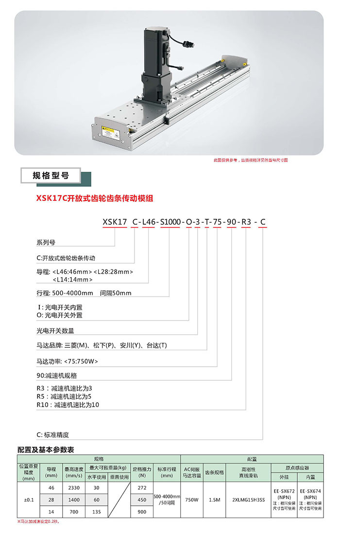 XSK半封闭丝杆传动模组选型图