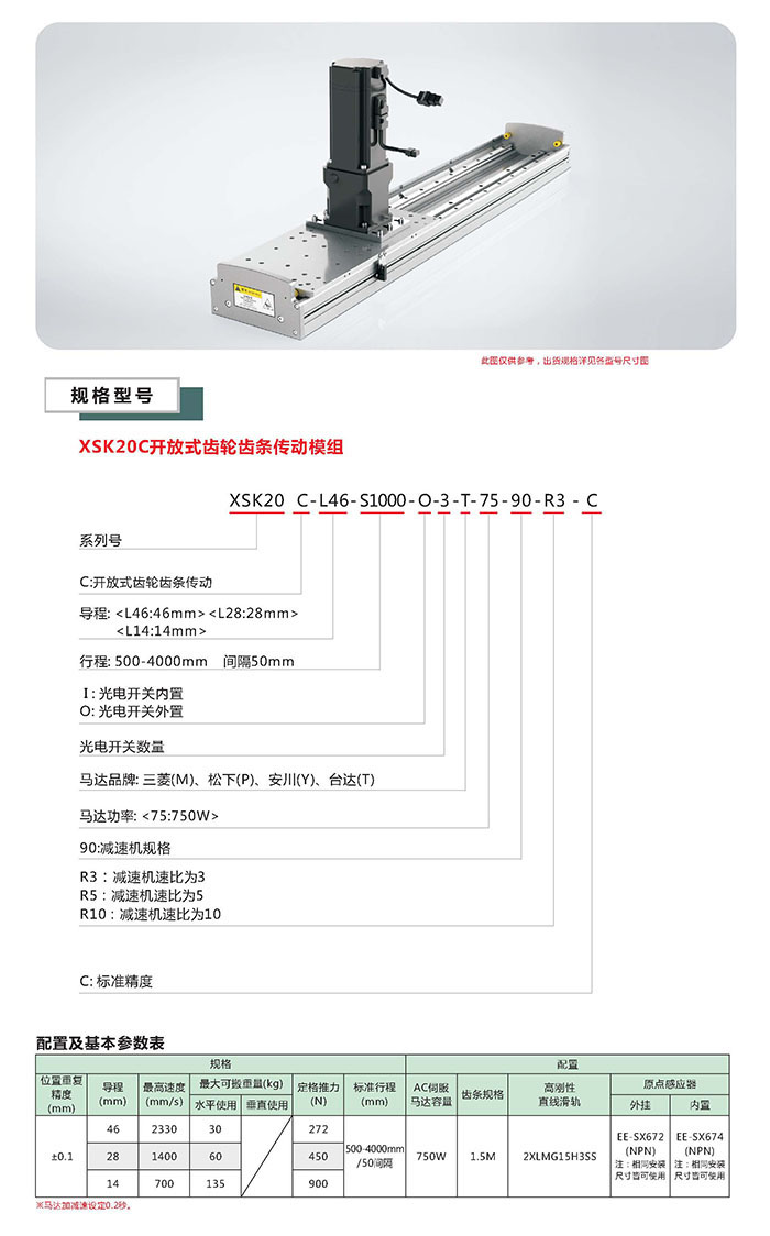 XSK半封闭丝杆传动模组选型图