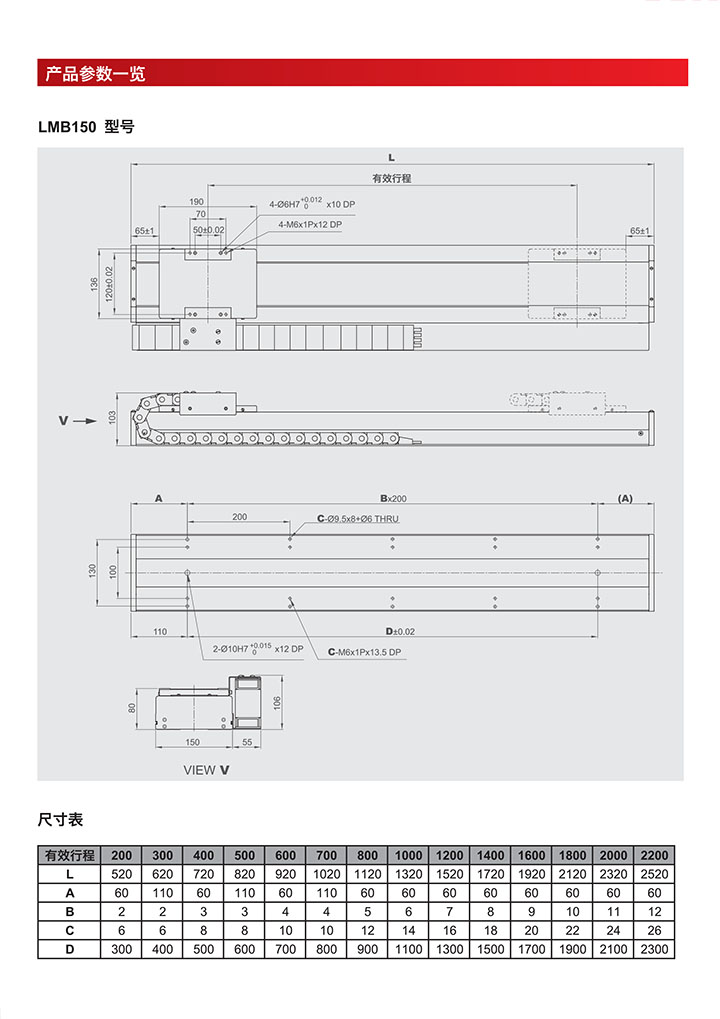 直线电机模组-LMB150型号产品参数一览介绍