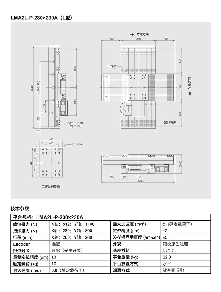 直线电机精密定位平台LMA产品参数一览，图纸与技术参数了解介绍