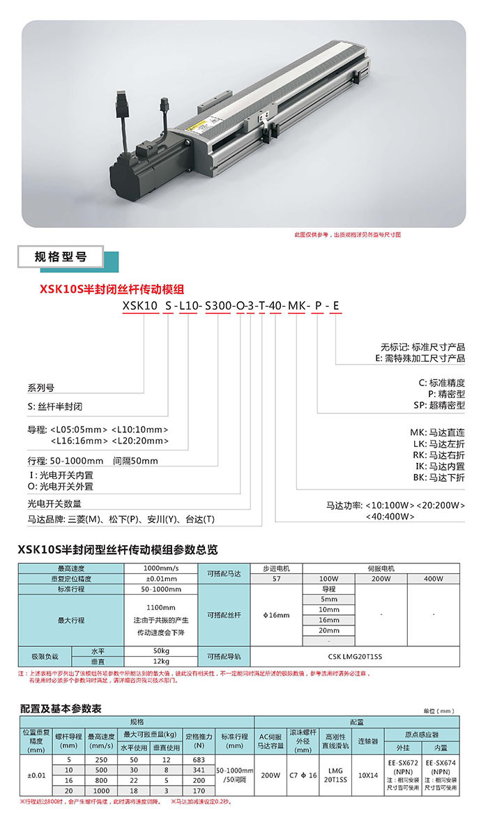 XSK半封闭丝杆传动模组选型图