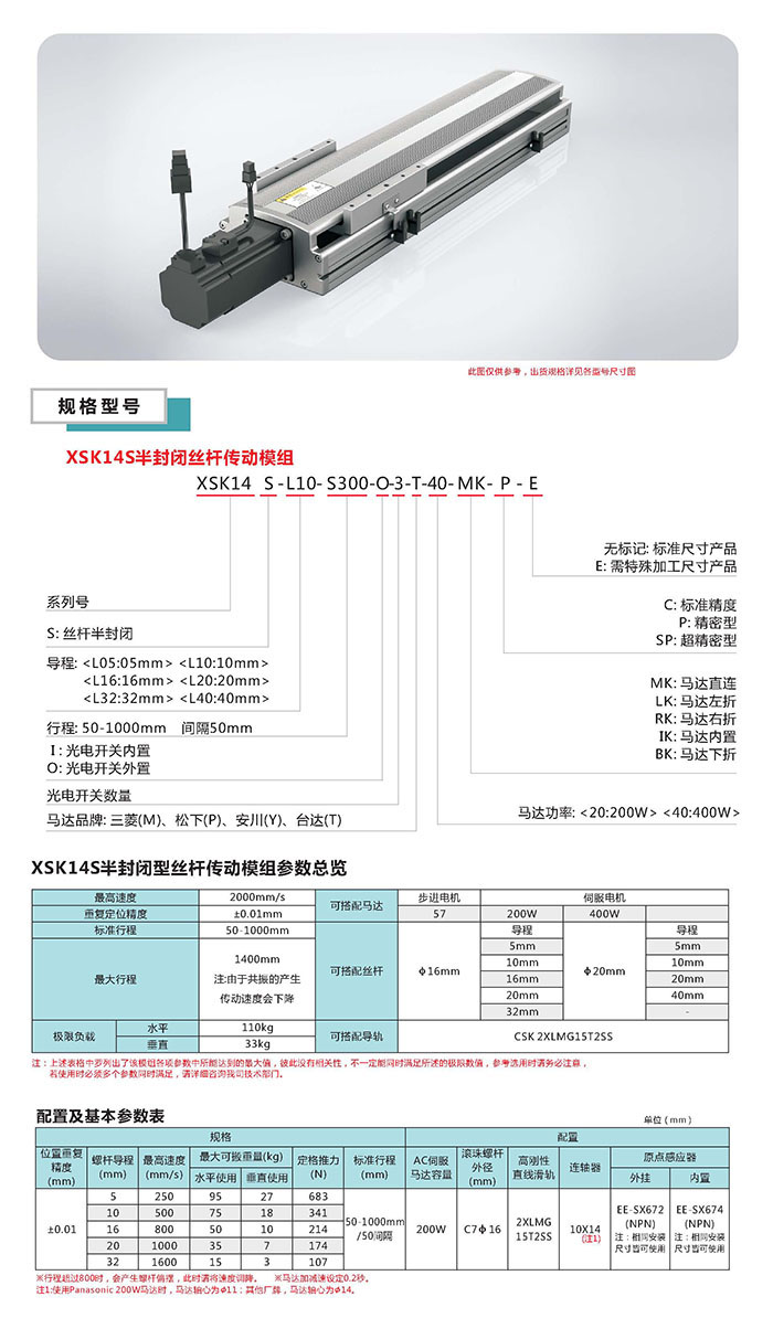 XSK半封闭丝杆传动模组选型图