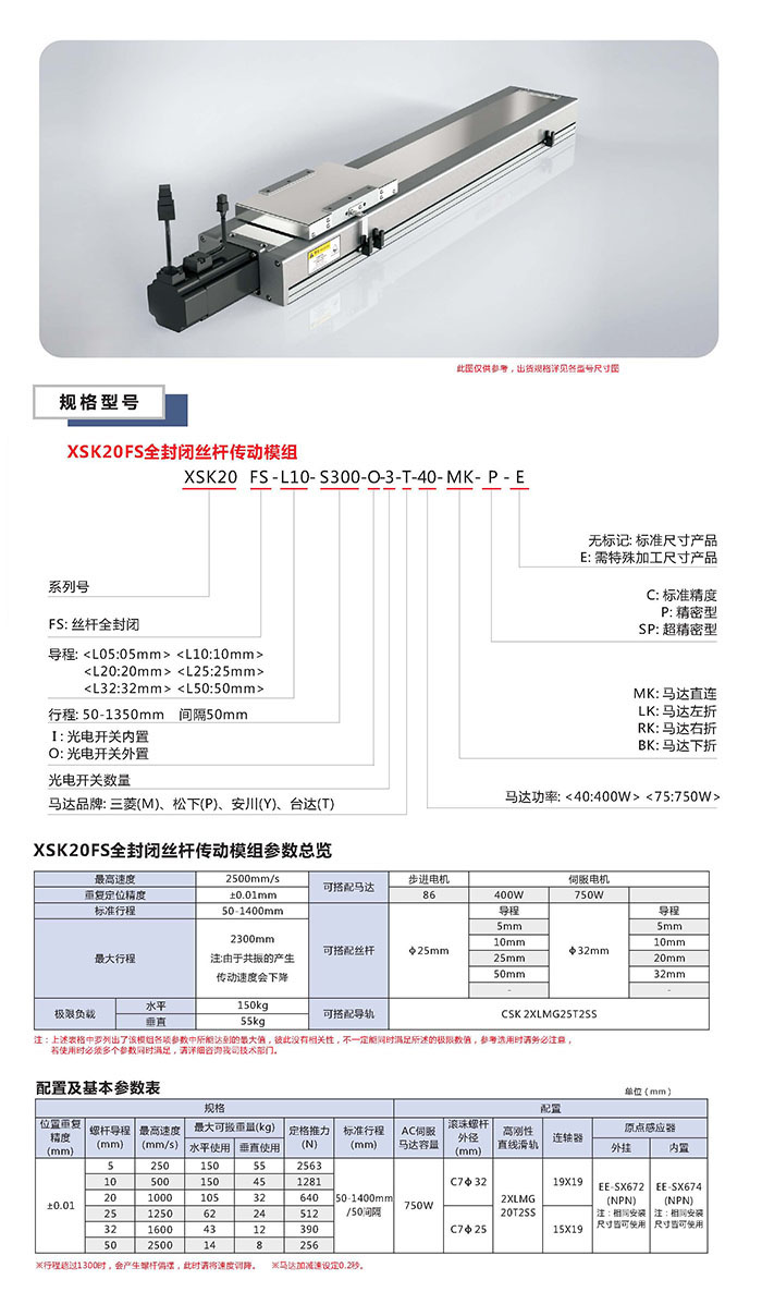 XSK半封闭丝杆传动模组选型图