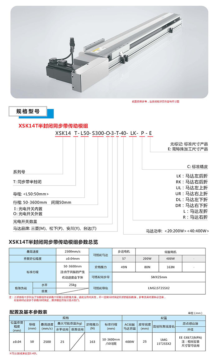 XSK半封闭丝杆传动模组选型图