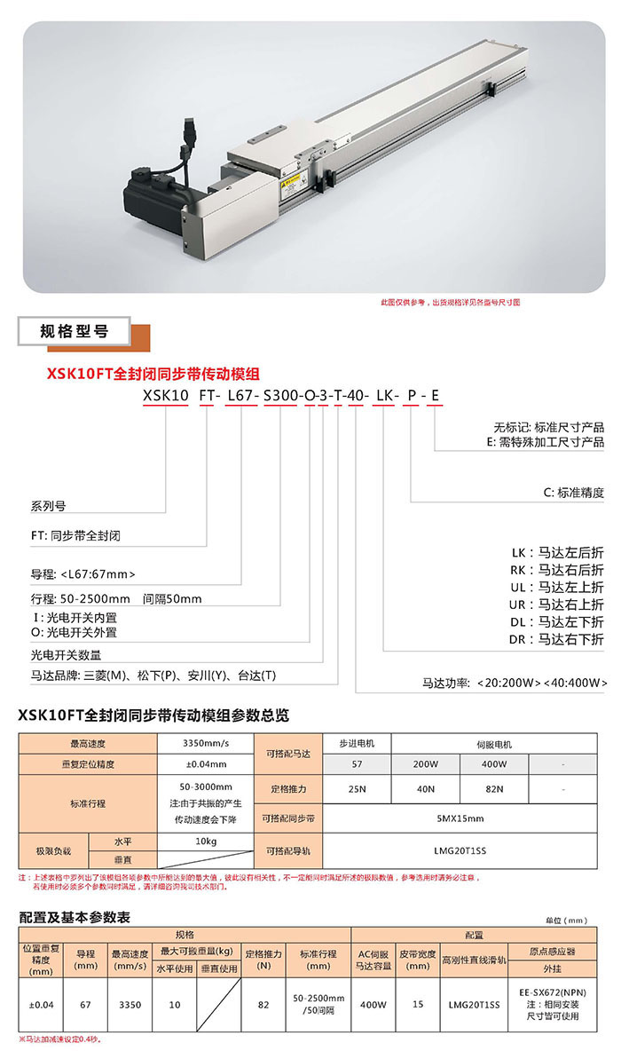 XSK半封闭丝杆传动模组选型图